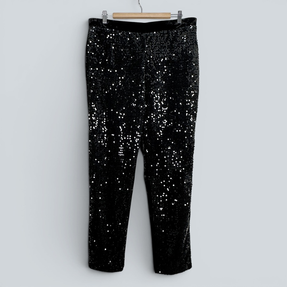 Chicos Sequins and Panne Tapered Ankle Pants Black Slim Leg 14T 2.5T Holiday New